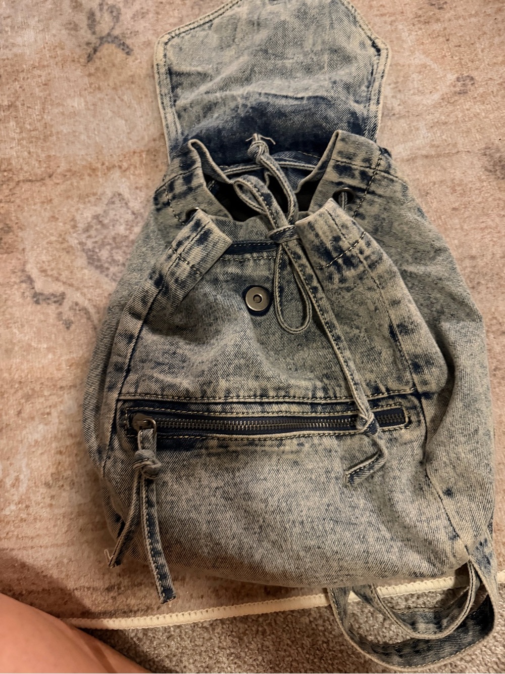 Washed Denim-Style Mini Backpack - Light Grey/Blue - Picture 3 of 4